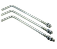 three metallic bent anchor bolts